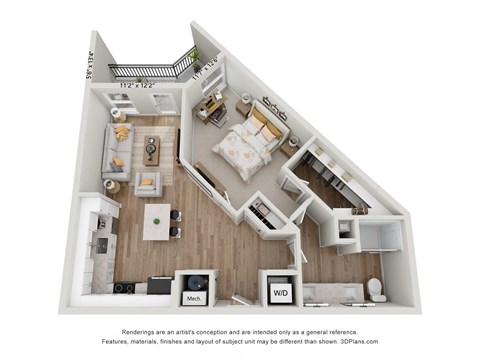 Floor plan for 1 bed, 1 bath, 808 sqft